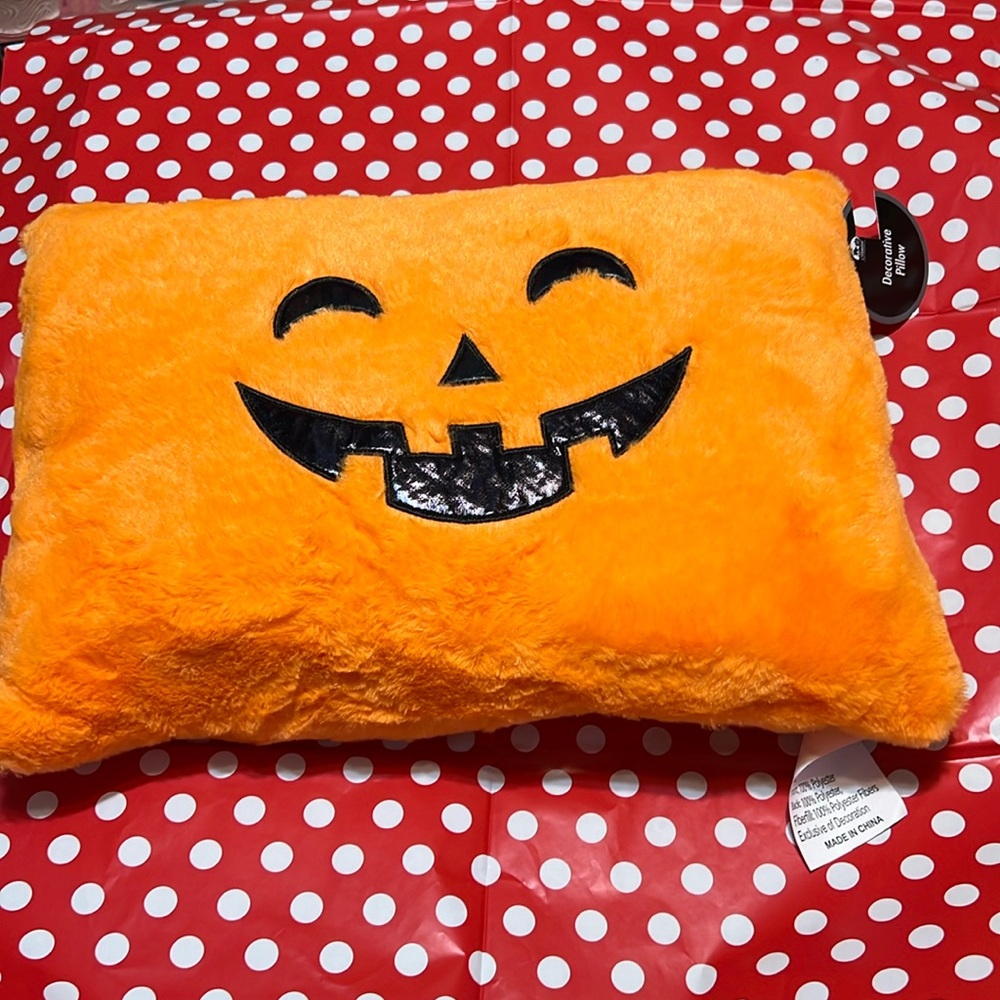 New Seasonal Collection Orange Pumpkin Face Plush Decorative Pillow 18IN x 12IN